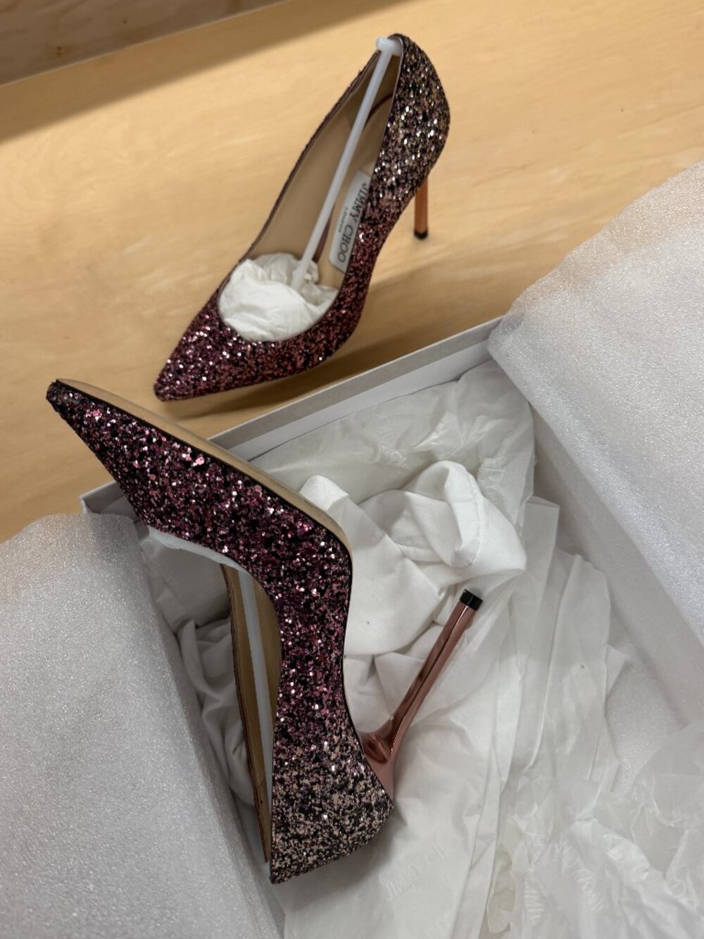 Jimmy Choo - Romy 100 CandyFloss/White Sand Glitter Pumps - Picture 2 of 4